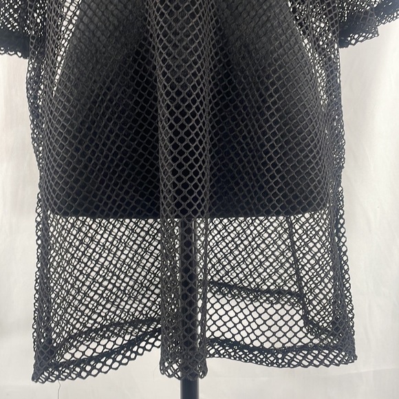 Black mesh,knit pullover w hoodie and drawstring, coverup, see through,Large - Picture 3 of 9